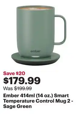 Best Buy Ember 414ml (14 oz.) Smart Temperature Control Mug 2 - Sage Green offer
