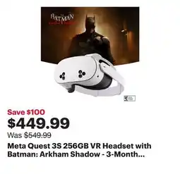 Best Buy Meta Quest 3S 256GB VR Headset with Batman: Arkham Shadow - 3-Month Trial of Meta Horizon+ offer