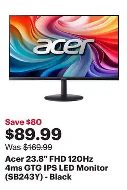 Best Buy Acer 23.8 FHD 120Hz 4ms GTG IPS LED Monitor (SB243Y) - Black offer