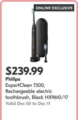 Shoppers Drug Mart ExpertClean 7300, Rechargeable electric toothbrush, Black HX9610/17 offer