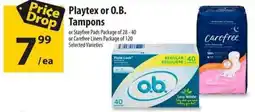Co-op Playtex or O.B. Tampons or Stayfree Pads or Carefree Liners offer