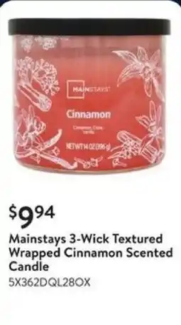 Walmart Mainstays 3-Wick Textured Wrapped Cinnamon Scented Candle offer