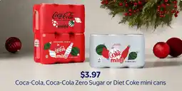 Walmart Coca-Cola, Coca-Cola Zero Sugar or Diet Coke mini cans offer
