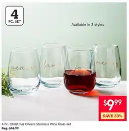 Kitchen Stuff Plus 4 Pc. Christmas Cheers Stemless Wine Glass Set offer