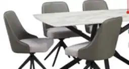 The Brick Bari 7pc Dining Set with Table & 6 Grey Swivel Chairs, Marble-Look Ceramic Top, Metal, 63W offer