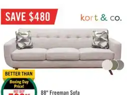 The Brick Kort & Co. Freeman 80 Linen-Look Fabric Condo Size Sofa with Wood Legs - Dove White offer
