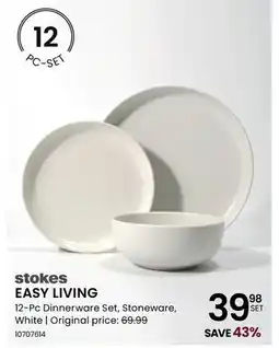 Stokes EASY LIVING 12-Pc Dinnerware Set, Stoneware, White offer