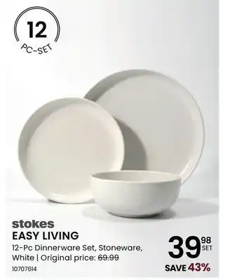 Stokes EASY LIVING 12-Pc Dinnerware Set, Stoneware, White offer