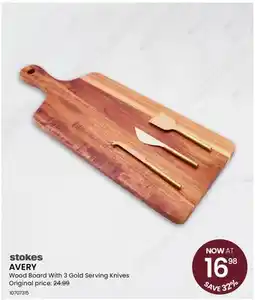 Stokes AVERY Wood Board With 3 Gold Serving Knives offer