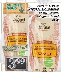 Supermarché PA PAIN DE LEVAIN INTÉGRAL BIOLOGIQUE KAMUT INEWA | Organic Bread offer