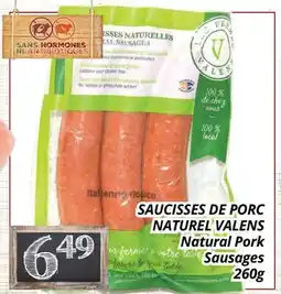Supermarché PA SAUCISSES DE PORC NATUREL VALENS | Natural Pork Sausages offer