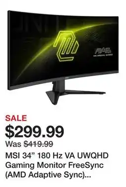 Newegg MSI 34 180 Hz VA UWQHD Gaming Monitor FreeSync (AMD Adaptive Sync) MAG 346CQ offer