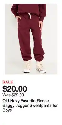 Old Navy Old Navy Favorite Fleece Baggy Jogger Sweatpants for Boys offer