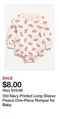 Old Navy Old Navy Printed Long-Sleeve Fleece One-Piece Romper for Baby offer