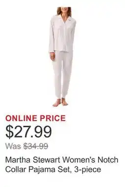 Costco Martha Stewart Women's Notch Collar Pajama Set, 3-piece offer