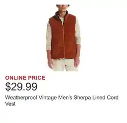 Costco Weatherproof Vintage Men's Sherpa Lined Cord Vest offer