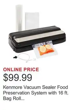 Costco Kenmore Vacuum Sealer Food Preservation System with 16 ft. Bag Roll & Bags offer