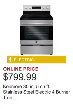 Costco Kenmore 30 in. 5 cu ft. Stainless Steel Electric 4 Burner True Convection Range with Air Fry offer