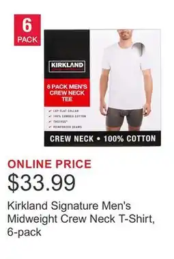 Costco Kirkland Signature Men's Midweight Crew Neck T-Shirt, 6-pack offer