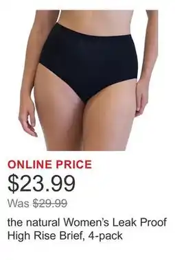Costco the natural Women's Leak Proof High Rise Brief, 4-pack offer