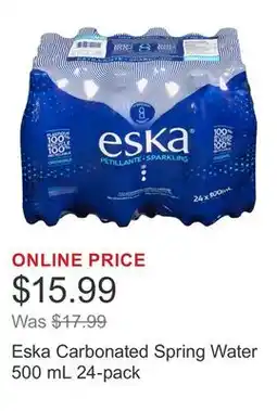 Costco Eska Carbonated Spring Water 500 mL 24-pack offer