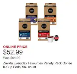 Costco Zavida Everyday Favourites Variety Pack Coffee K-Cup Pods, 96- count offer