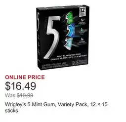 Costco Wrigley's 5 Mint Gum, Variety Pack, 12 × 15 sticks offer