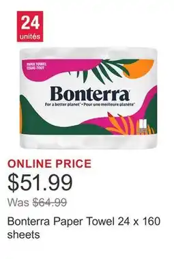 Costco Bonterra Paper Towel 24 x 160 sheets offer
