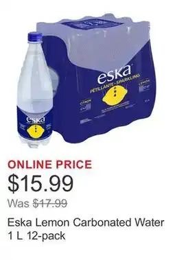 Costco Eska Lemon Carbonated Water 1 L 12-pack offer