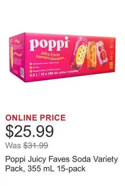 Costco Poppi Juicy Faves Soda Variety Pack, 355 mL 15-pack offer