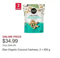 Costco Elan Organic Coconut Cashews, 2 Γ 550 g offer