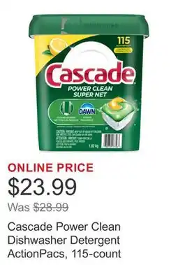 Costco Cascade Power Clean Dishwasher Detergent ActionPacs, 115-count offer
