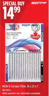 Canadian Tire MERV 6 Furnace Filter.16 x 25 x 1˝ offer