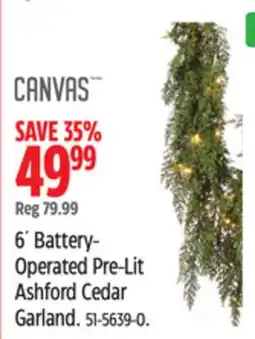 Canadian Tire 6' Battery- Operated Pre-Lit Ashford Cedar Garland offer