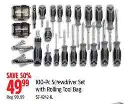 Canadian Tire 100-Pc Screwdriver Set with Rolling Tool Bag offer
