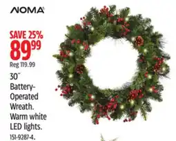 Canadian Tire 30˝ Battery- Operated Wreath. Warm white LED lights offer
