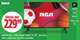 Canadian Tire RCA FHD Google Smart TV, 43˝ offer