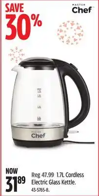 Canadian Tire Master Chef 1.7L Cordless Electric Glass Kettle offer