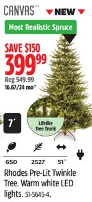 Canadian Tire CANVAS Rhodes Pre-Lit Twinkle Tree. Warm white LED lights offer