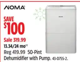 Canadian Tire NOMA 50-Pint Dehumidifier with Pump offer