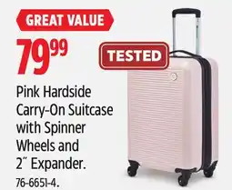 Canadian Tire OUTBOUND Pink Hardside Carry-On Suitcase with Spinner Wheels and 2 Expander offer