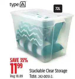 Canadian Tire Type A Stackable Clear Storage Tote offer