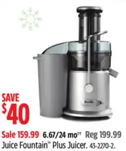 Canadian Tire Breville Juice Fountain Plus Juicer offer