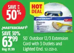 Canadian Tire 50´ Outdoor 12/3 Extension Cord with 3 Outlets and Lighted End offer