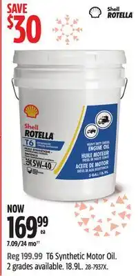 Canadian Tire Rotella T6 Synthetic Motor Oil. 2 grades available. 18.9L offer