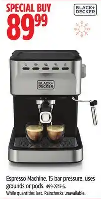 Canadian Tire BLACK+DECKER 15 bar pressure, uses grounds or pods offer