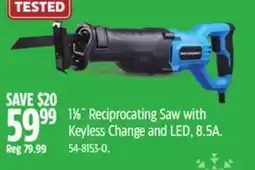 Canadian Tire 11⁄8˝ Reciprocating Saw with Keyless Change and LED, 8.5A offer