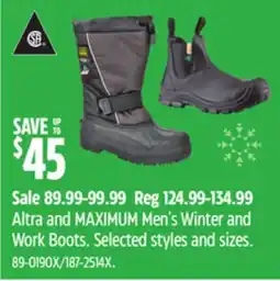 Canadian Tire Altra and MAXIMUM Men's Winter and Work Boots offer