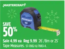 Canadian Tire Mastercraft 26´/8m or 25´ Tape Measures offer