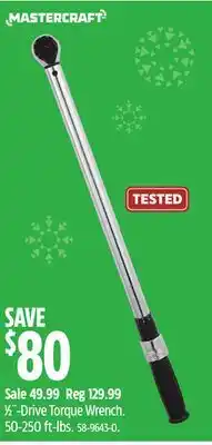Canadian Tire Mastercraft 1⁄2˝-Drive Torque Wrench. 50-250 ft-lbs offer